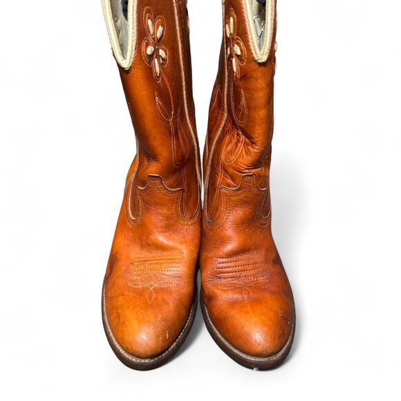 Dingo Women’s Brown Leather Western Cowboy Boots Size 10M Flower Cutout U.S.A. - Picture 5 of 7